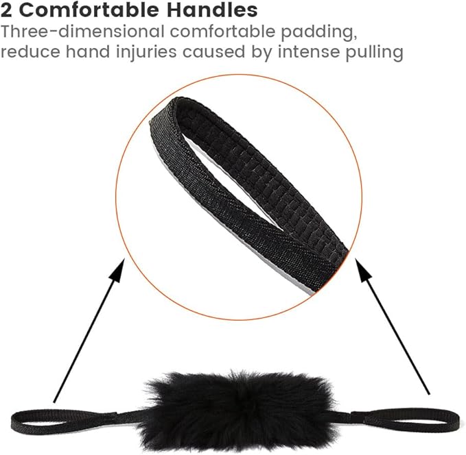 HOWGO Dog Bite Tug Toy with 2 Strong Handles - Made of Natural Sheepskin - Perfect for Tug of War, Fetch & Puppy Training - Ideal for Medium to Large Breeds(Black)