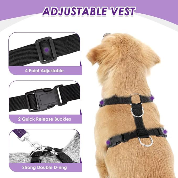 Lukovee Dog Seat Belt - Adjustable Dog Car Harness for Large, Medium, Small Dogs - Soft Padded & Breathable Mesh Dog Seatbelt with Vehicle Connector Strap (Purple Double Clip, X-Small)