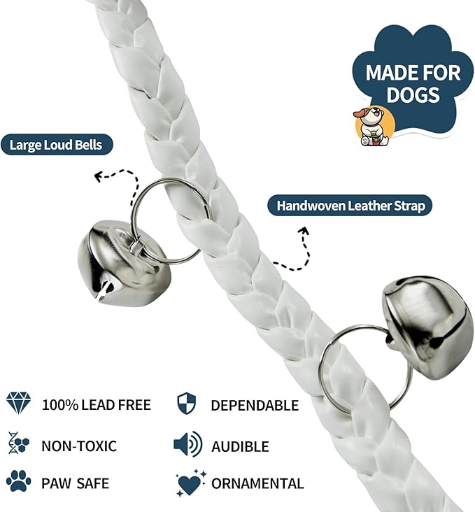 Dog Doorbells for Potty Training, Poly Urethane Puppy Door Bells, Hand-woven Dog Bells for Dog Training, Extra Loud Bells for Door Knob, Ring to Go Outside Doggie Pet Supplies. (White twist)
