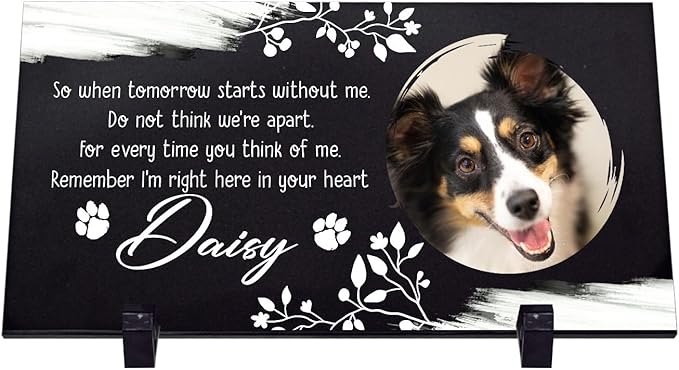 Personalized Dog Headstone Printed in The US, Dog Tombstone for Indoor and Outdoor, Customized Pet Memorial Stone with Photo, Name and Date for Beloved Pet, Black Granite