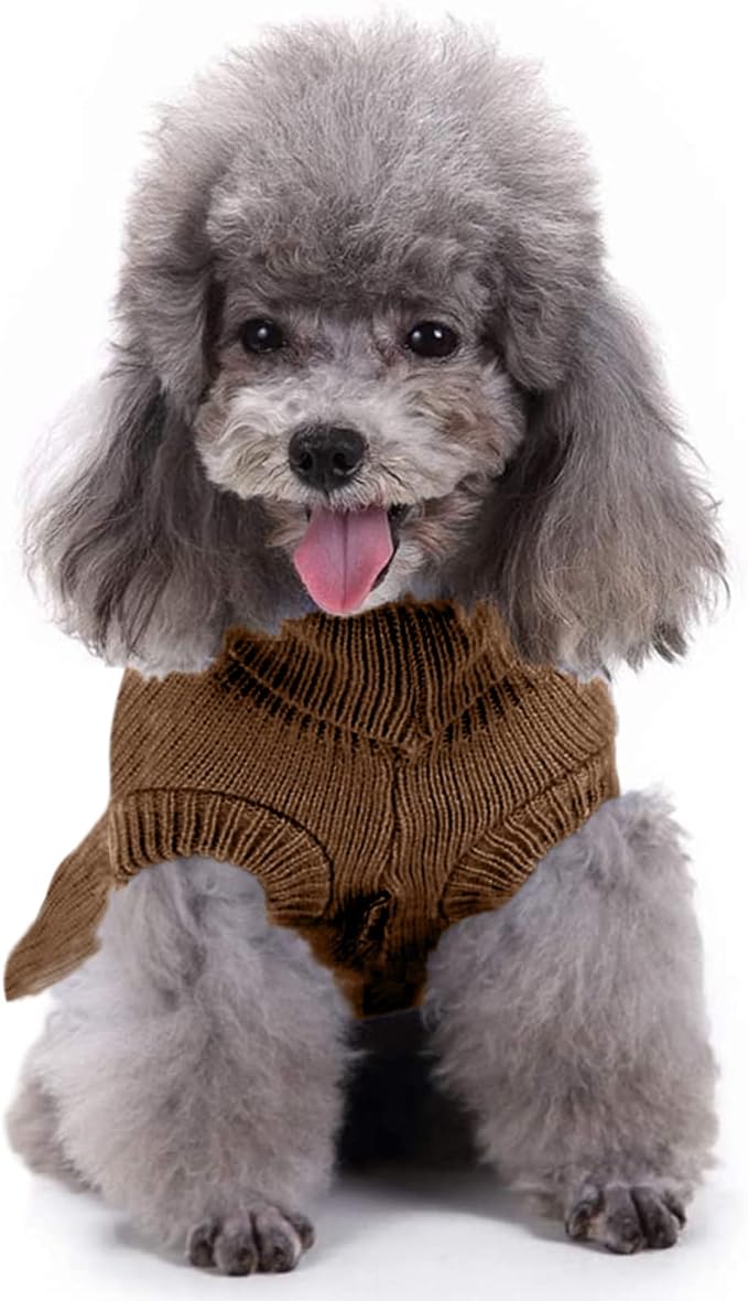 CHBORCHICEN Small Dog Sweaters Knitted Pet Cat Warm Dog Sweatshirt Winter Clothes Kitten Puppy Sweater (S, Dress-Brown)