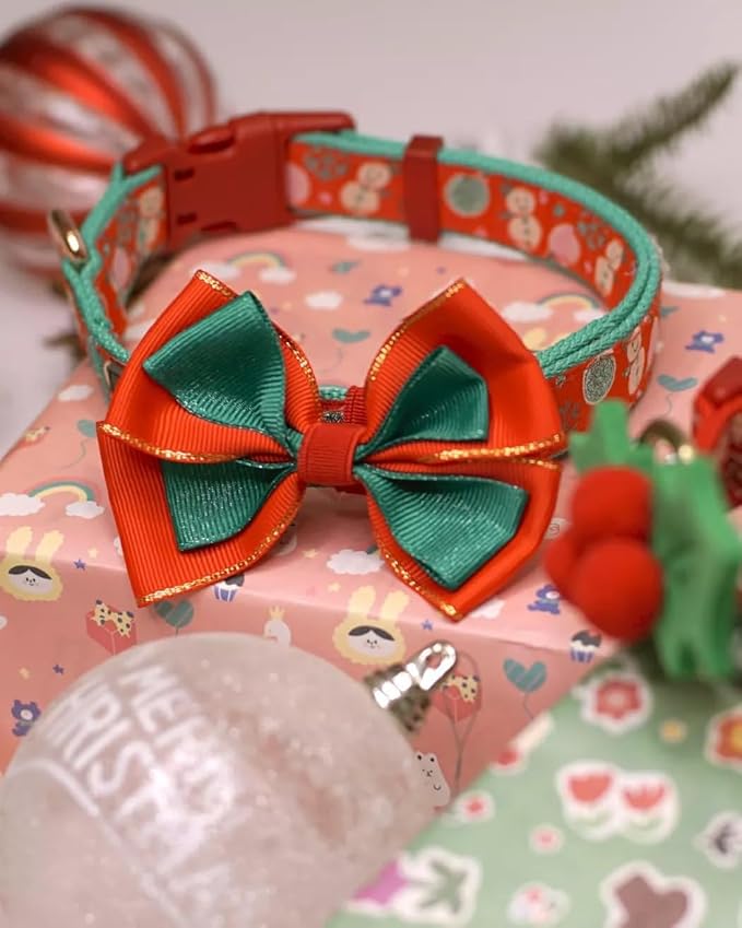 Blueberry Pet “Moments of Excitement” Christmas Snowman Adjustable Bowtie Dog Collar, X-Small, Fits 8"-11" Neck