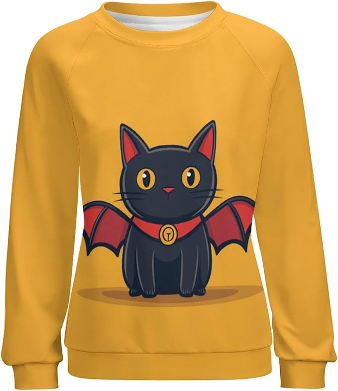 Halloween Sweatshirts for Women Black Cat Print Pullover Crewneck Oversized 2024 Fall Fashion Casual Warm Shirt