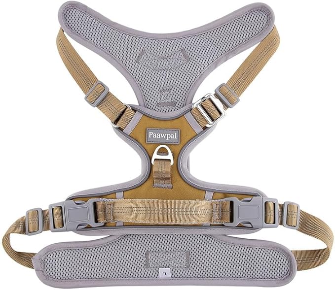 Adjustable Dog Harness - No Pull, Reflective, Soft Padded for Small, Medium, Large Dogs - Includes Leash Beige L