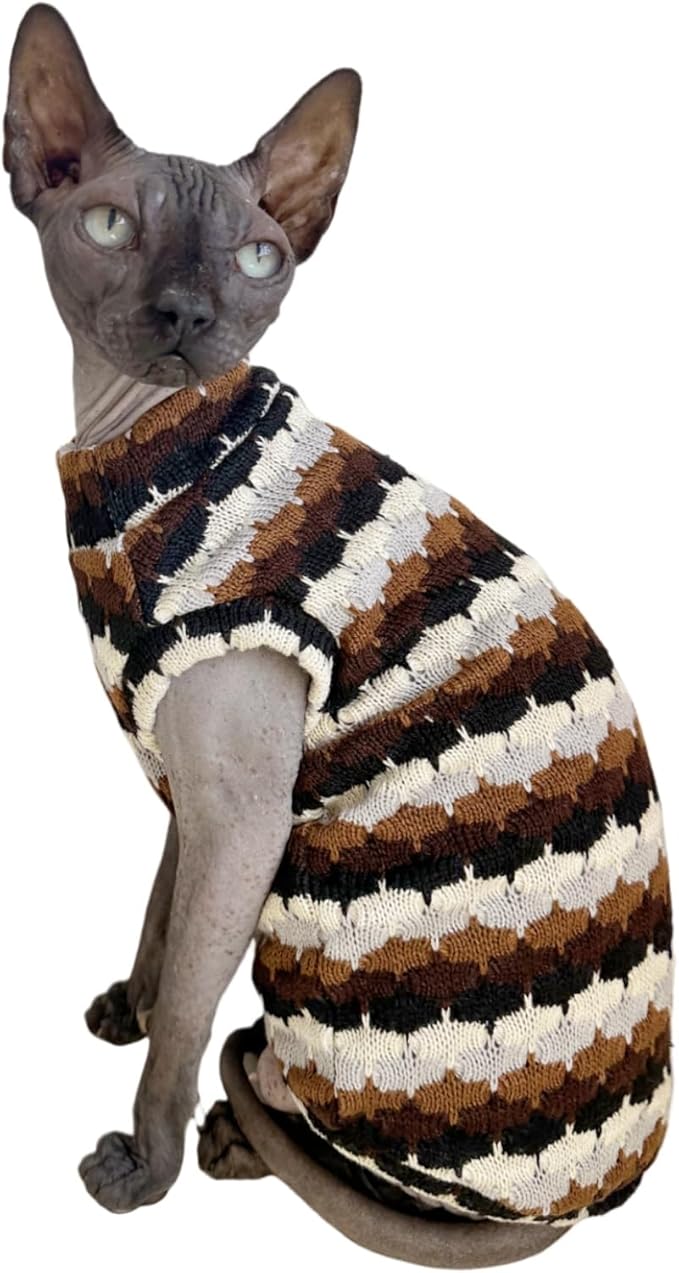 Sphynx Cat Clothes Hairless Cat Vest Elastic Cat Sweater Outfit, Pet Clothes for Sphynx Cat Coat for Cats and Small Dogs Apparel, Hairless cat Shirts Sweaters (Chestnut, X-Large)