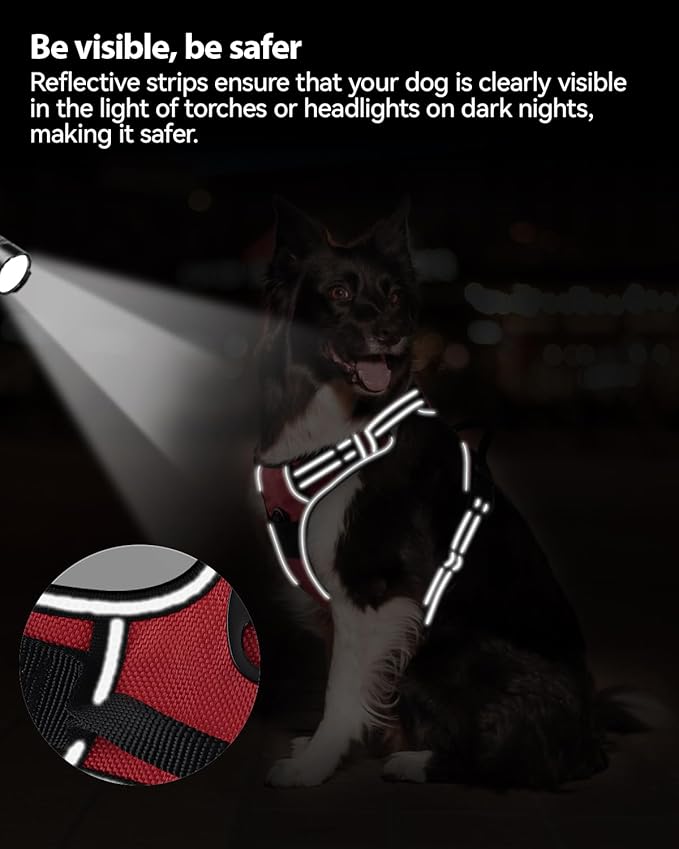 Joytale No Pull Dog Harness Medium Sized Dog, Reflective Pet Vest with Front Clip, Adjustable Soft Padded Harnesses with Easy Control Handle for Training and Walking, Red, M