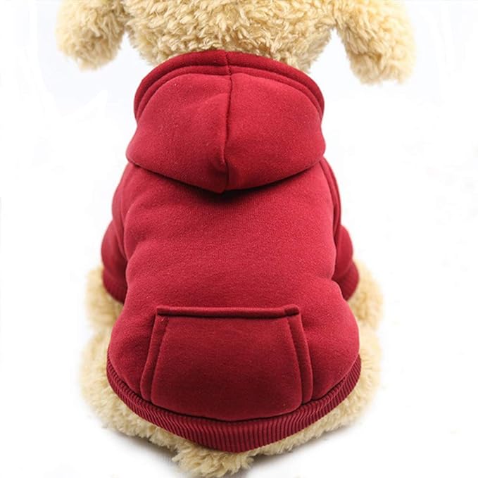 Jecikelon Winter Dog Hoodie Sweatshirts with Pockets Warm Dog Clothes for Small Dogs Chihuahua Coat Clothing Puppy Cat Custume (Wine red, XX-Small)