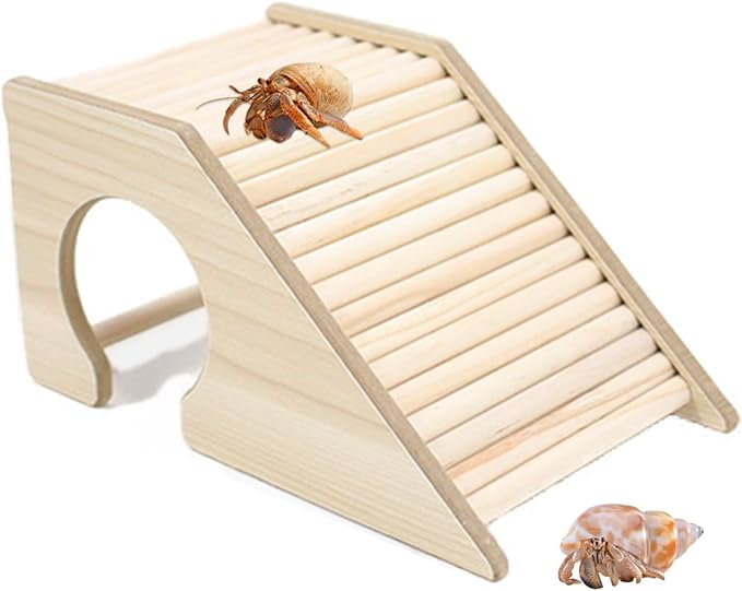 Hermit Crab Hideout with Ramp, Wooden Climbing Toys, Aquarium Ladder Bridge Ramp Toy, Small Animals Tank or Cage Accessories, Hermit Crab Habitat