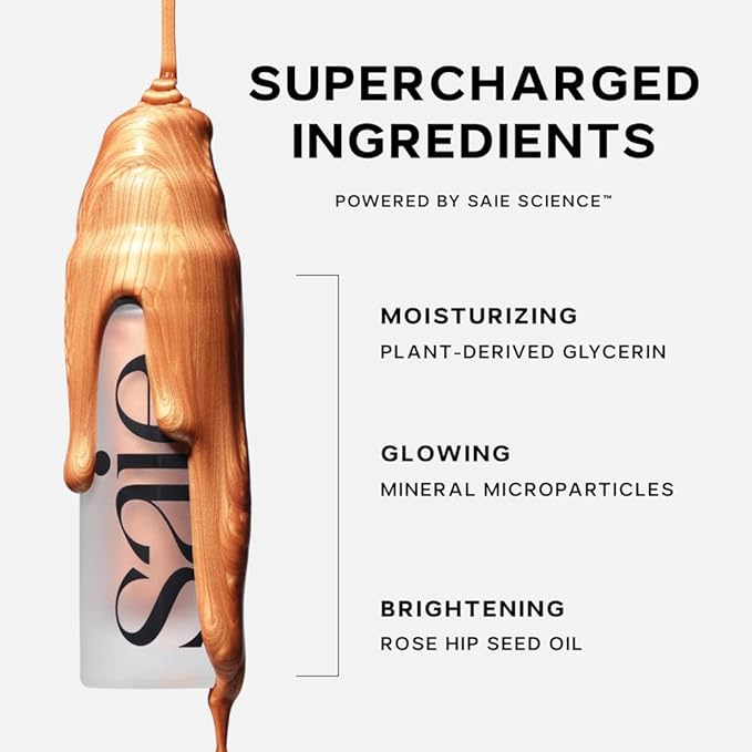 Saie Mini Glowy Super Gel Trio Gift Set - Lightweight Makeup Primer & All-Over Liquid Highlighter for Instant Glowy, Glass Skin - With Glycerin & Squalane - Starglow, Roseglow & Sunglow (0.5 oz Each)