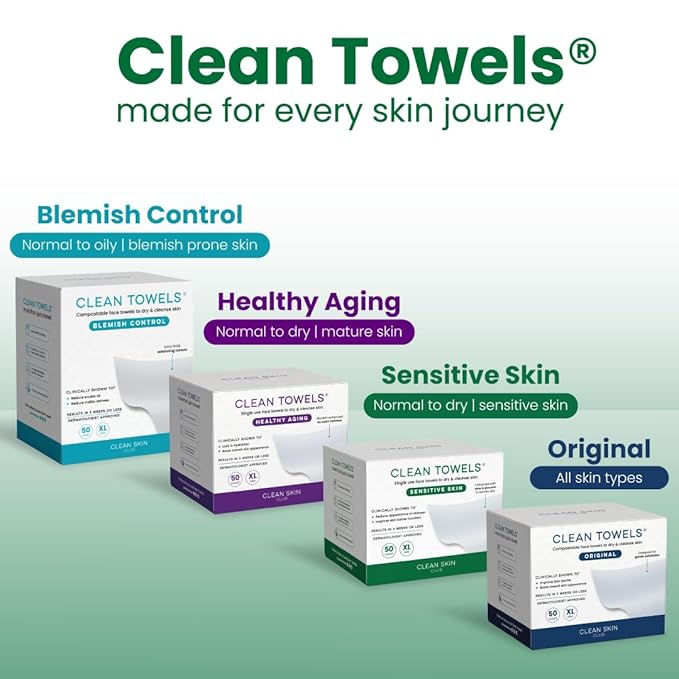 Clean Skin Club Clean Towels® XL Sensitive Skin | Ultra-Soft Disposable Face Towels Infused with Aloe & Glycerin | Dermatologist-Approved Towels for Sensitive Skin, Makeup Remover Dry Wipes, 50 count