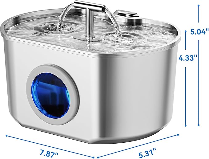 Cat Water Fountain Stainless Steel - Pet Drinking Fountain for Cats Indoor - 2.2L/74oz Automatic Water Dispenser with Watering Level Window (4 Filters)