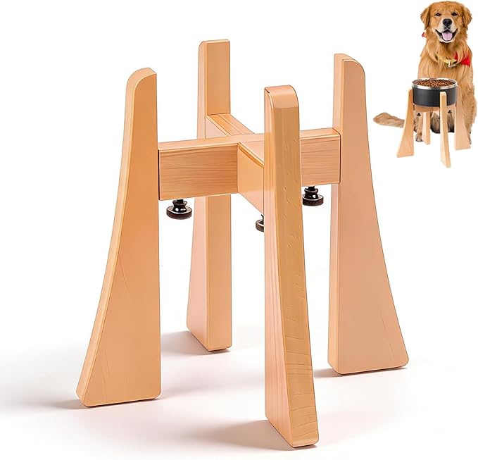 Beech Dog Bowl Stand for Medium Large Dogs,Elevated Dog Bowl Large Breed,Raised Bowl Stand，Adjustable Width for Different Bowls,Feeding Station with Non-Slip Feet (12-inch High)