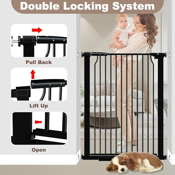 40.55" Extra Tall Dog Gate for Doorways Stairs, 60.3-62.9 in Wide Baby Walk Thru, Pressure Mounted Pet No Drill, Large Doggie With Door, Auto Close Indoor, Black