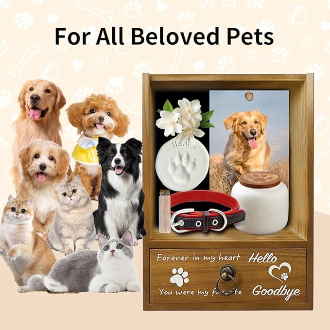 Pet Memorial Shadow Box 9.25x13 Memorial Gift Frame Pet Urn for Ashes Display Case for Dogs & Cats Remembrance Memory Keepsake with Mini Pet Urns