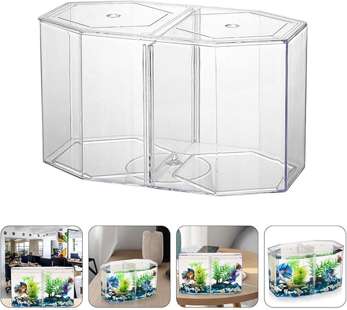 Mipcase 2pcs Transparent Box for Fish Dual Chamber Tank Removable Partition Easy to Clean Aquarium Incubator for Betta Guppy Fish Fry