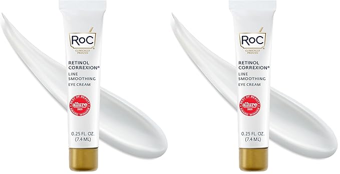 RoC Retinol Correxion Eye Cream Mini for Dark Circles & Puffiness,Daily Wrinkle Cream,Anti Aging Line Smoothing Skin Care Treatment,.25 Ounces,(Pack of 2)