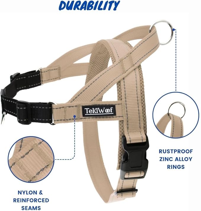 No Pull Dog Harness with Handle, Rear & Front Clip, Adjustable, Easy On/Off, Reflective, Lightweight & Mesh Padded, No Choke. for Giant/Big Large Dogs (Beige-Black,Extra Large)