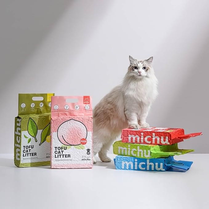 Michu Tofu Cat Litter Natural Clumping Tofu Cat Litter, Fast Clumping and Easily Scoop-able 5.5lb/88oz 5 Scents - Watermelon, 4 Pack