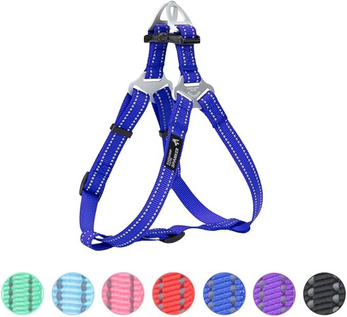 EXCELLENT ELITE SPANKER No Pull Dog Harness Adjustable Nylon Step-in Easy Pet Vest Chest Strap with Reflective and Leash Ring for Small Medium Large Breed Dogs Training Walking(Blue-L)