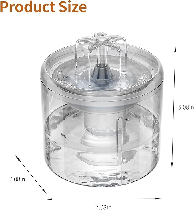 Cat Fountain, 2.6l/87oz Pet Water Fountain Clear Plastic Water Fountains for Cats Indoor with Flower Waterfall Dog Water Fountain Spout with Silent Pump