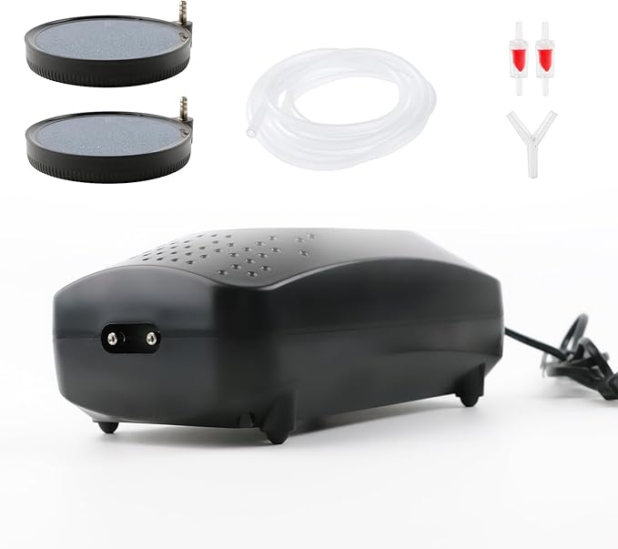 Coospider Upgrade 8W Aquarium Air Pump, Ultra Quiet Aquarium Bubbler, Dual Outlet Fish Tank Bubbler Adjustable Airflow for Large Aquarium Oxygen Generator with Air Stone for 20-600 Gallon