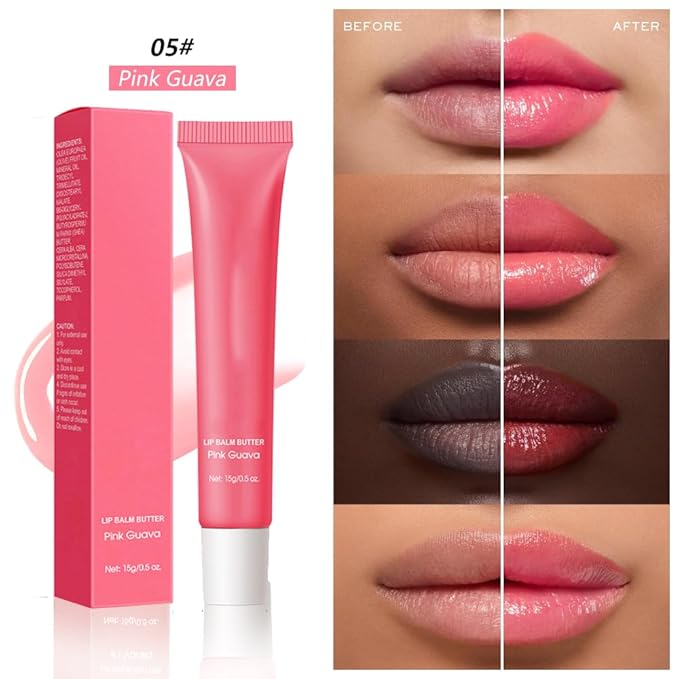 Summer Lip Butter Lip Balm, Ultra-Hydrating Natural Vegan Lip Balm, Sheer-Tinted Shine & Hydration, Soothes & Softens Dry Lips Skincare, Bálsamo labial hidratante #5 Pink Guava