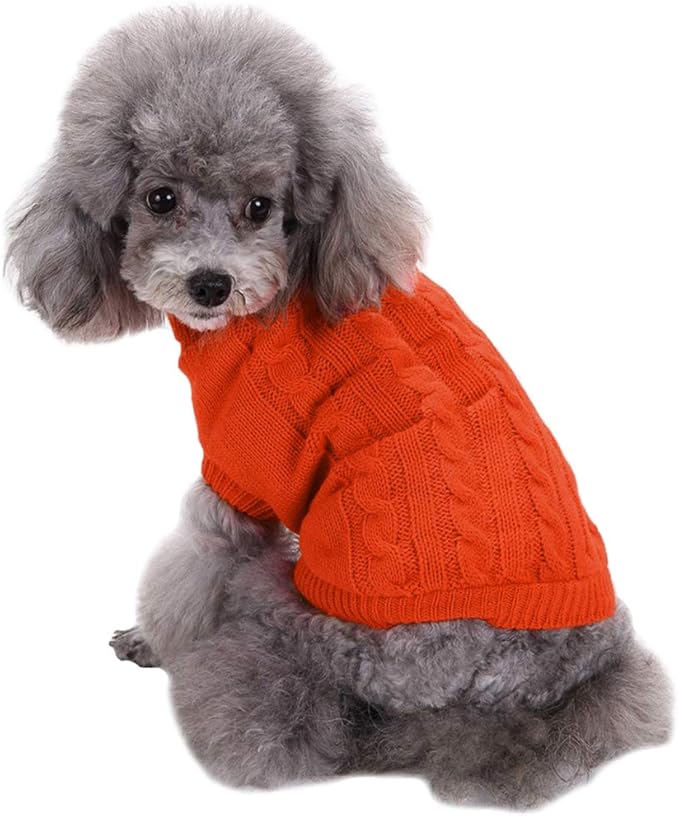 CHBORCHICEN Small Dog Sweaters Knitted Pet Cat Warm Dog Sweatshirt Winter Clothes Kitten Puppy Sweater (Medium, Orange)