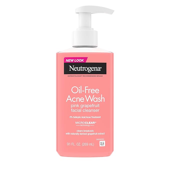 Neutrogena Oil-Free Acne Wash Pink Grapefruit Facial Cleanser - with Salicylic Acid for Clear Skin, Daily Face Wash for Oily & Acne-Prone Skin, Deep Cleansing Treatment, 9.1 fl. oz. Bottle