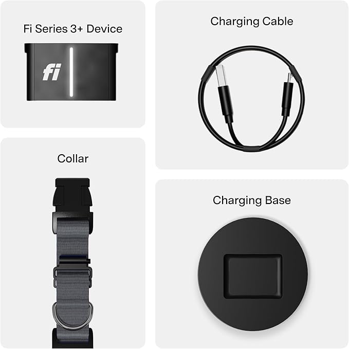 New Fi Series 3+ Smart Dog Tracker Collar [12 Month Membership Included] GPS Tracker for Dogs with Health & Behavior Monitoring, Escape Alerts, Waterproof, LED, Apple Watch Compatible (Gray, X-Large)
