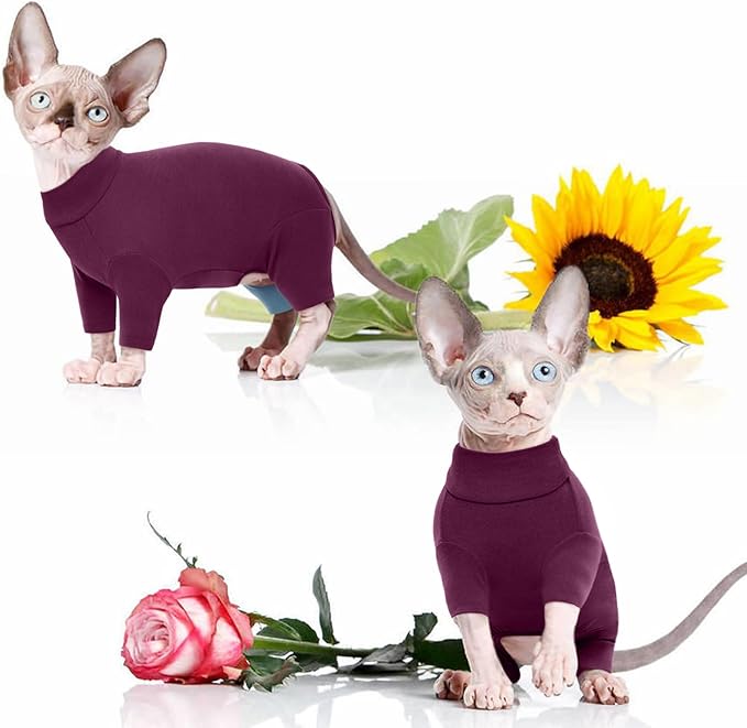 ROZKITCH Cat Sweaters for Cats Only, Breathable Soft Pet Jumpers, Warm Coat with Four Legs, Lightweight Sweater T-Shirt Cat Pajamas Jumpsuit Vest Cornish Rex, Devon Rex, Peterbald Purple XS
