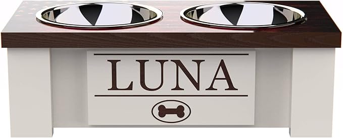 GTW Personalized Elevated Dog Bowl Stand for Large, Medium, Small, X-Small Dogs - Stainless Steel Food and Water Bowls - Raised Dog Dish (X-Small, Flag Design)