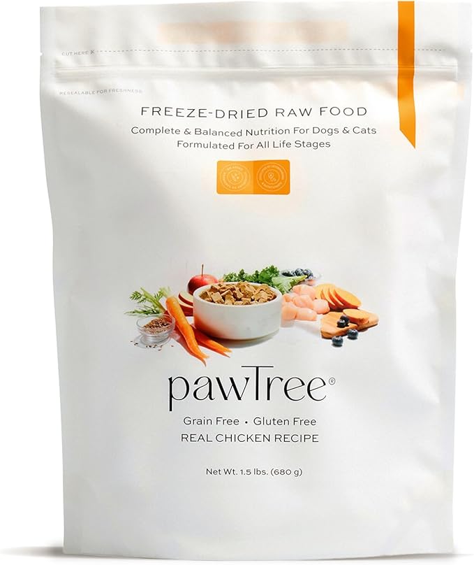 pawTree Freeze-Dried Raw Food for Dogs & Cats. Nutrient-Rich, All-Natural, Complete & Balanced Nutrition. Real Meat, Vegetables & Superfoods, Freeze-Dried for Maximum Nutrition (1.5 lbs, Chicken)