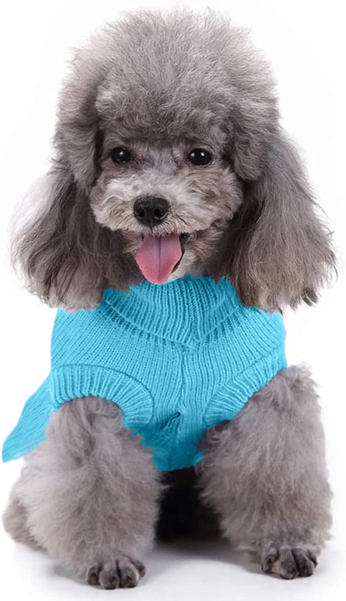 CHBORCHICEN Small Dog Sweaters Knitted Pet Cat Warm Dog Sweatshirt Winter Clothes Kitten Puppy Sweater (XXS, Dress-Sky Blue)