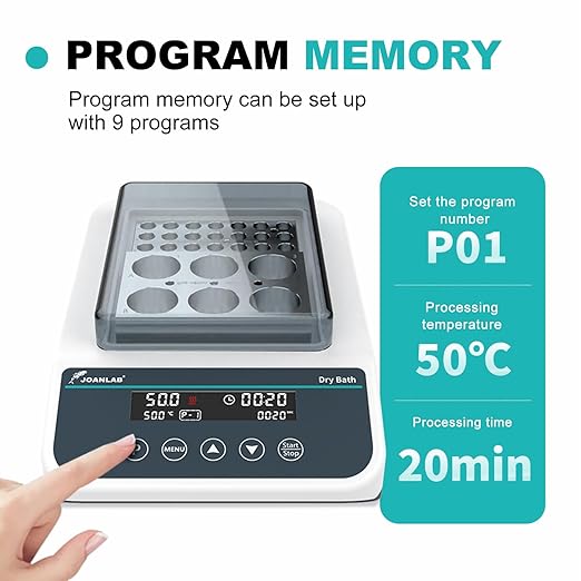 JOANLAB Double Position Dry Bath Incubator,with 0.2mlx96, 1.5mlx35 Aluminium Heating Block,Programmable Digital Lab Dry Bath Heater w/Timer Control
