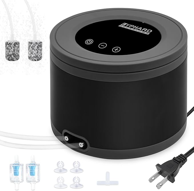 LYPHARD AQUARIUMS Aquarium Air Pump, Dual Outlets 3W Ultra Quiet Aerator for 5-300 Gallon Fish Tank Bubbler Adjustable Air Flow with Accessories