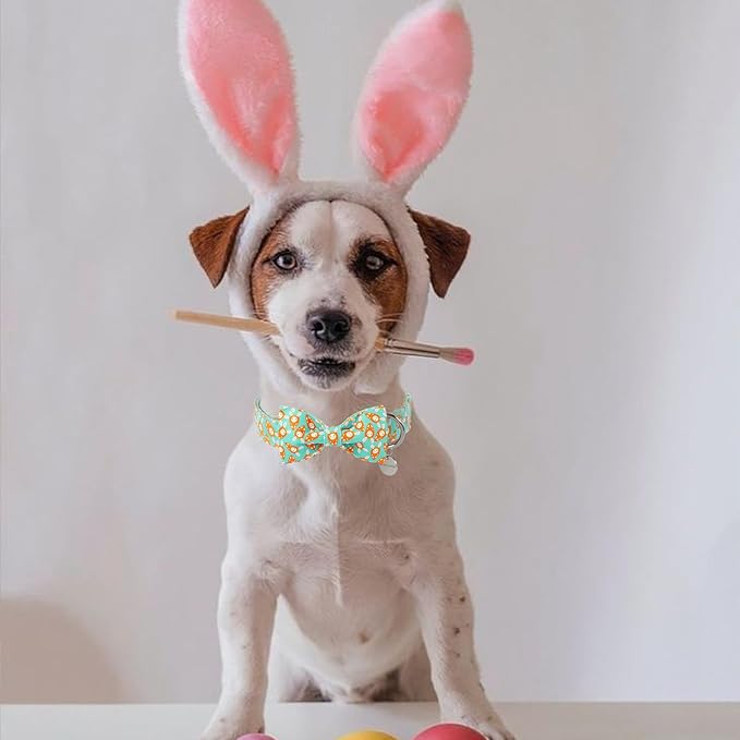 Easter Dog Collar with Bow Tie, Lovely Cotton Easter Carrot Adjustable Bowtie Collar for Girl Boy Dog, Adorable Carrots Puppy Collars with Metal Buckle,S, Neck 10-16in
