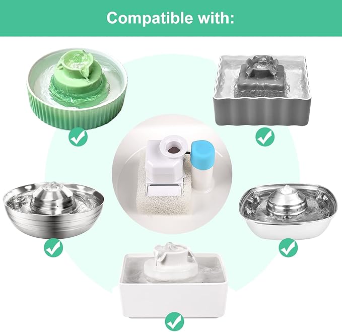 8 Pack Replacement Filters for 360° CupCake Ceramic Pet Fountain, GISOFIK Cat Water Fountain Filter, Triple Filtration Pet Fountain Filter, Ceramic Cat Fountain Filters with 2 Foam Sponges