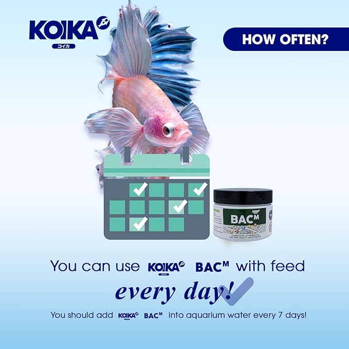 KOIKA BACM Natural Color Enhancement for Fish, Combination of Probiotic & Multi-Vitamins for Aquarium A, B6, B2, Pleasant Smell(BACM (Powder), 2.82 oz)