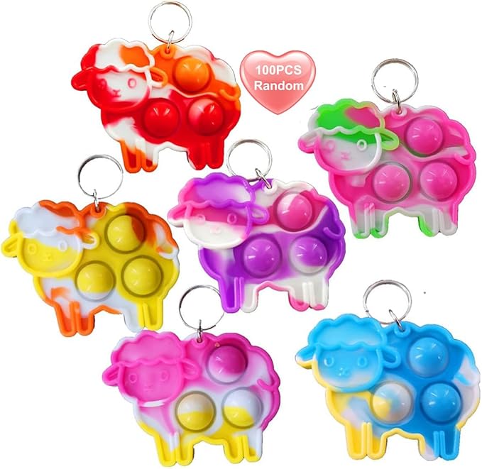 100 Packs Cute Sheep Animal Mini Pop Fidget Toys, Autism Special Needs Squeeze Sensory Summer Party Favors Gift for Kids Adults, Classroom Student Bubble Prizes