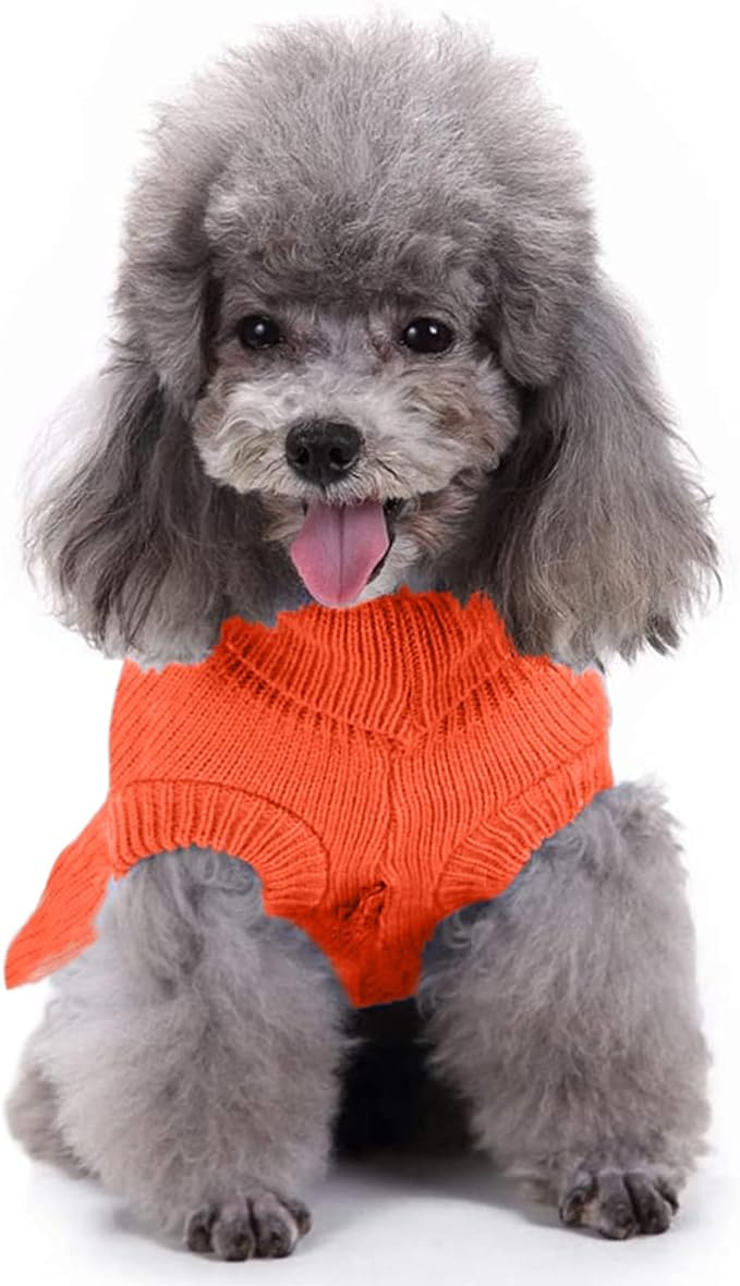 CHBORCHICEN Small Dog Sweaters Knitted Pet Cat Warm Dog Sweatshirt Winter Clothes Kitten Puppy Sweater (L, Dress-Orange)