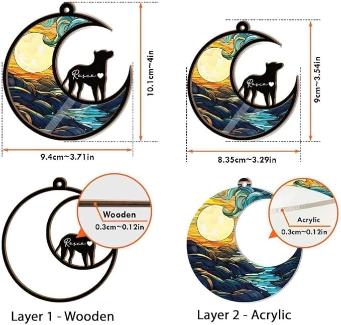NAZENTI Personalized Dog Suncatcher Memorial Ornament, Dog on Moon for Suncatcher Gifts, Memorial Gift Loss of Dog, Gifts for Dog Lovers Loss of Dog, Memory Remember Dog, Sympathy Dog Window A09