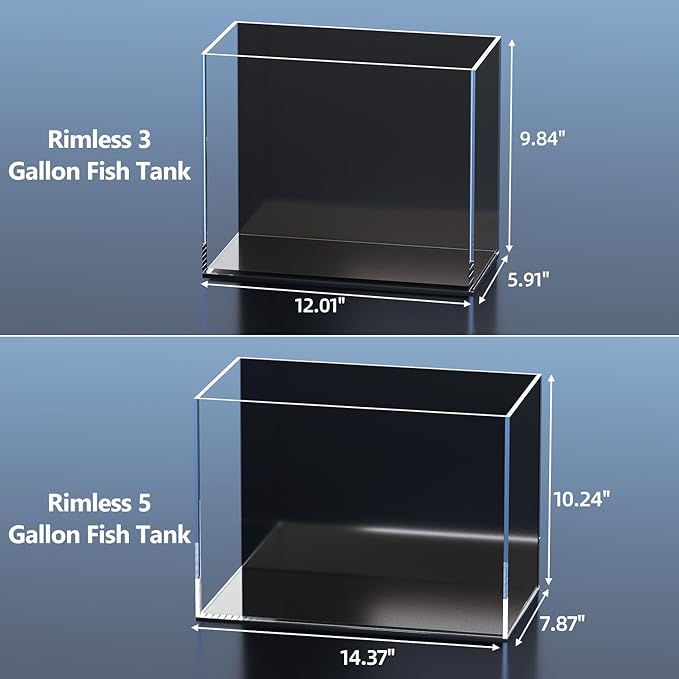 3 Gallon Fish Tank Aquarium Kit with HOB Filter, LED Light with Timer, Lid, Siphon Vacuum Cleaner, Self Cleaning Glass Rimless Betta Tank