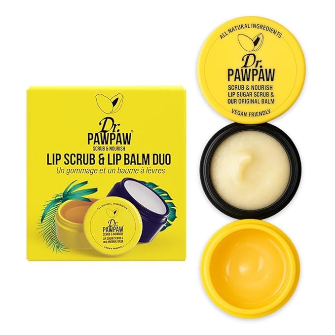 Dr. PawPaw Lip Scrub and Lip Balm Duo - Vegan Lip Scrub Exfoliator and Hydrating Lip Balm with Pawpaw, Aloe, Olive and Castor Oils - 0.55 oz