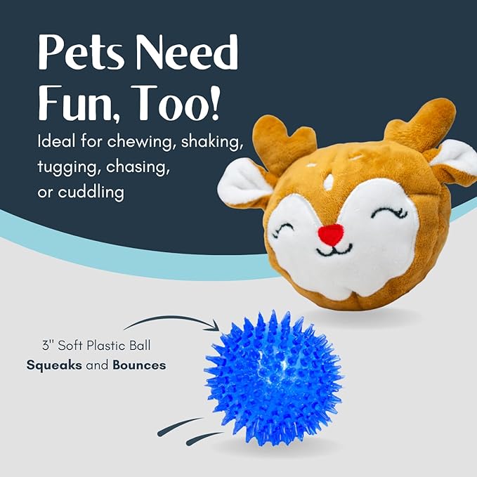 Flourish Pets 2 in 1 Small Prancer Christmas Multi-Layer Chew Toy for Active Dogs | Non-Toxic BPA Free Double Stitched Soft Fabric and Long-Lasting Dog Plush Toys (Reindeer Prancer 3.5")