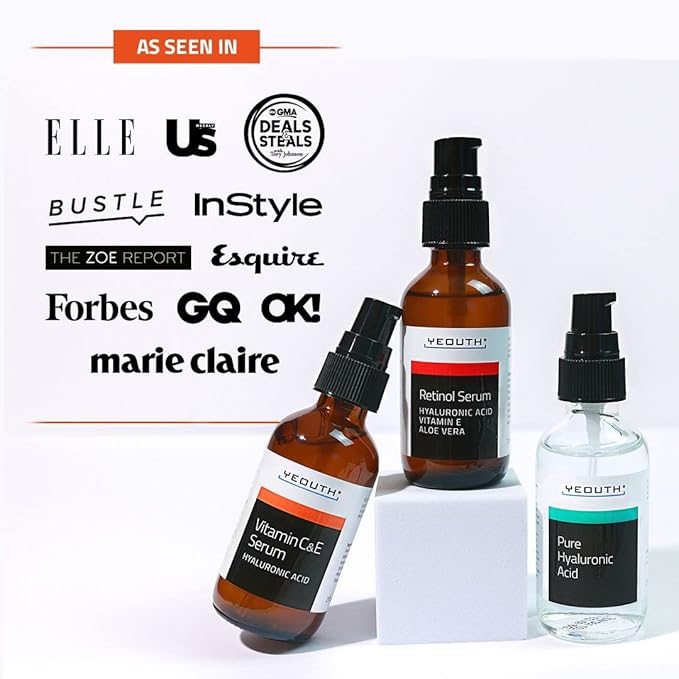 YEOUTH Skin Care Set: Retinol Serum for Face, Vitamin C and Hyaluronic Acid Face Serum, Facial Skincare Serums that Targets Appearance of Uneven Skin and Dryness 3x1 oz
