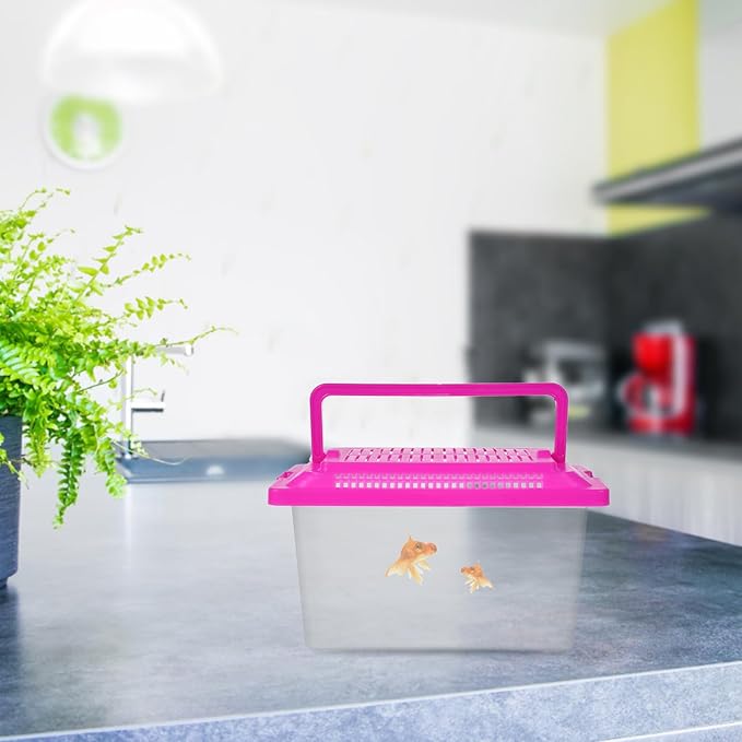 POPETPOP Portable Fish Tank Handheld Transparent Turtle Box Plastic Aquarium for Small Pets Hamsters Reptiles Compact Lightweight Terrarium