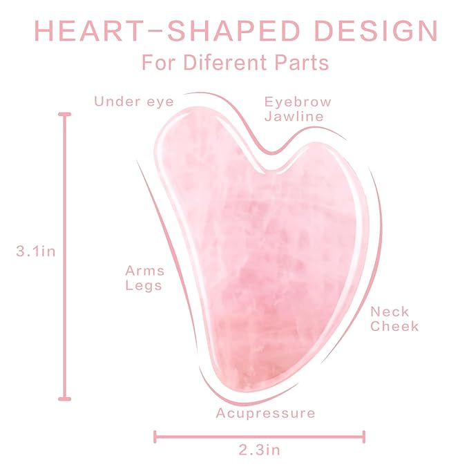 Gua Sha Facial Tools, Natural Rose Quartz Guasha Tool for Face, Double Chin & Jawline, Gua Sha Stone Self-Skin Care Face Stone Gua Sha Tools for Women, Pink
