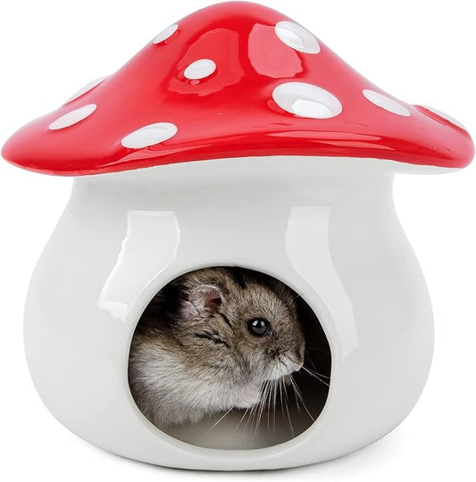 Niteangel Ceramic Hamster Habitat Hideout: - Hideaway House for Syrian Dwarf Hamster Mice Gerbils Lemmings or Other Similar-Sized Small Pet (Mushroom-Shaped)