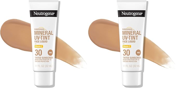 Neutrogena Purescreen+ Tinted Sunscreen for Face with SPF 30,Broad Spectrum Mineral Sunscreen with Zinc Oxide and Vitamin E,Water Resistant,Fragrance Free,Medium,1.1 fl oz,(Pack of 2)