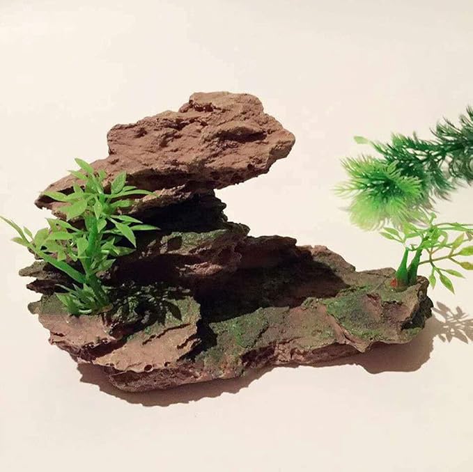 IBWell Aquarium Ornament, Mountain View Stone with Moss Tree Rock Cave Landscape Artificial Fish Tank Decoration